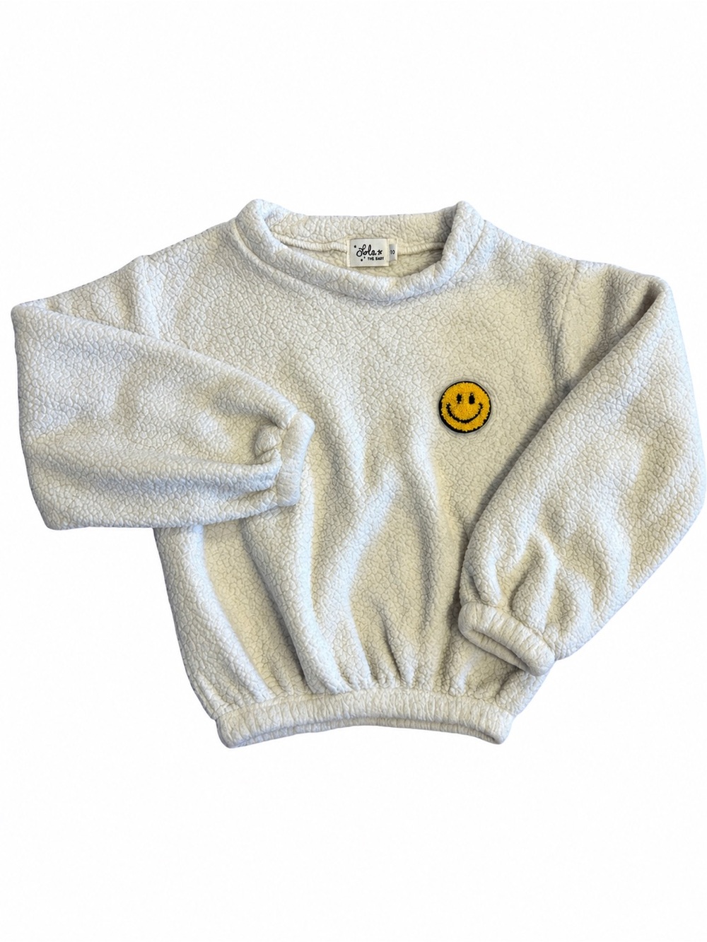 Lola + The Boys Girls Size 8 Smiley Face Sherpa Fleece Pullover Cream